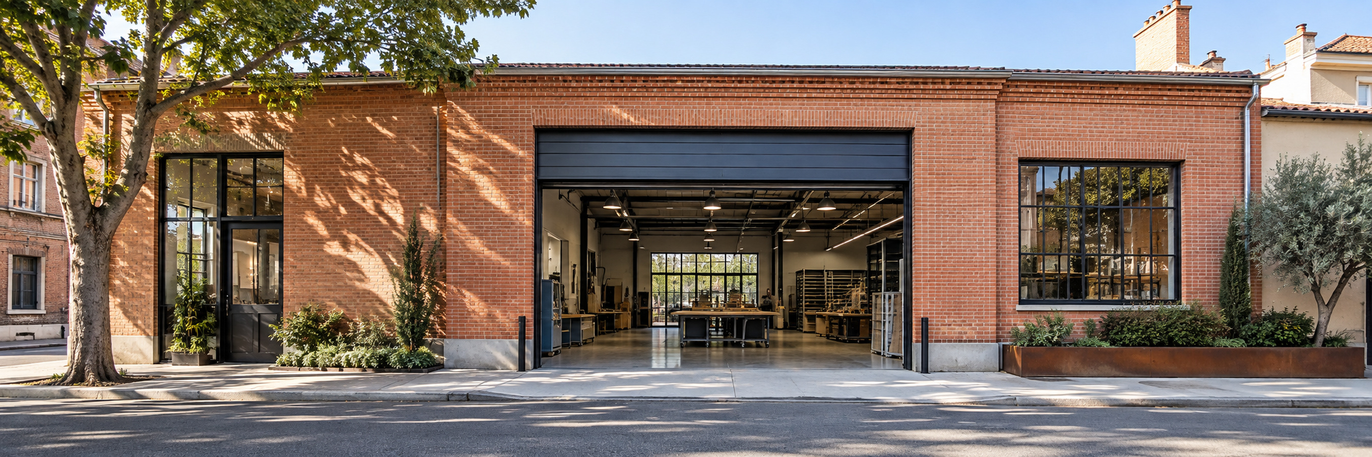 Façade en brique de l'atelier Valcrome à Toulouse